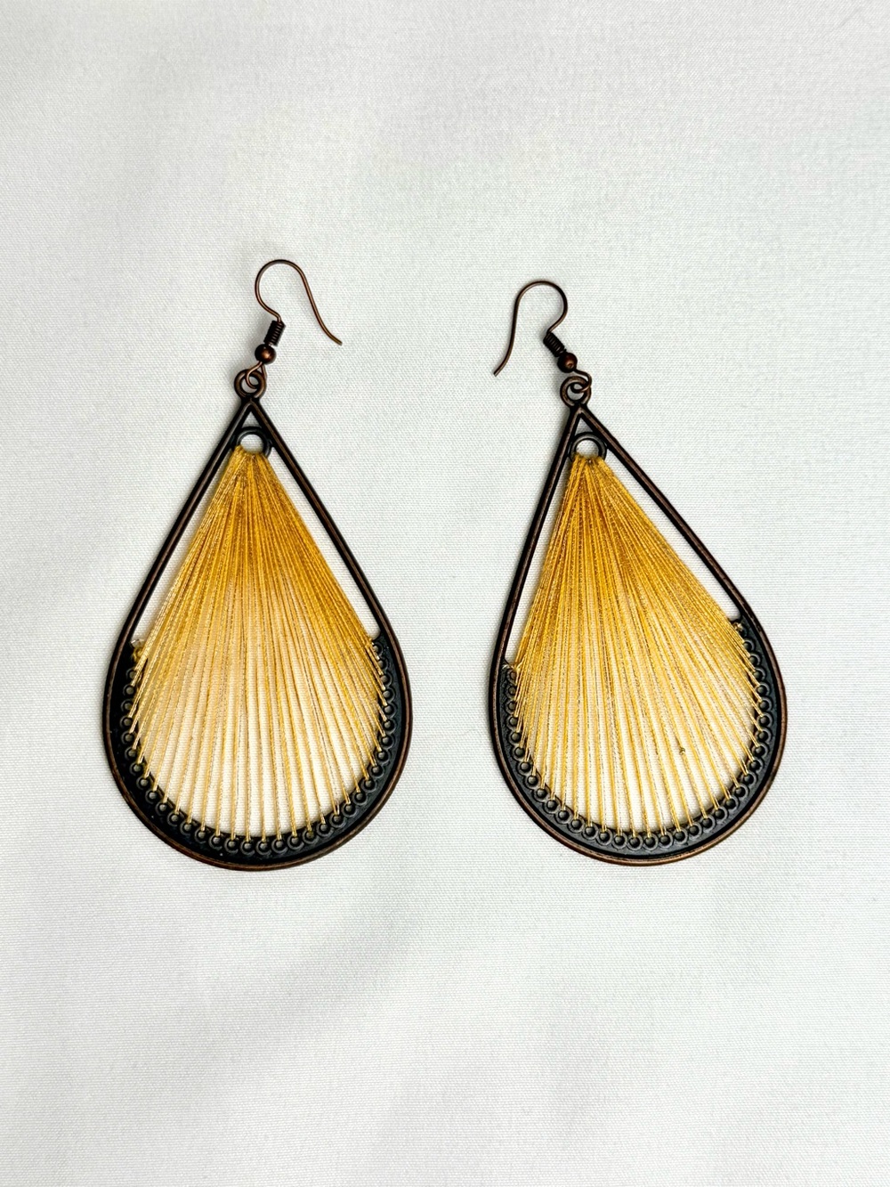 Teardrop Gold Thread Dangle Earrings